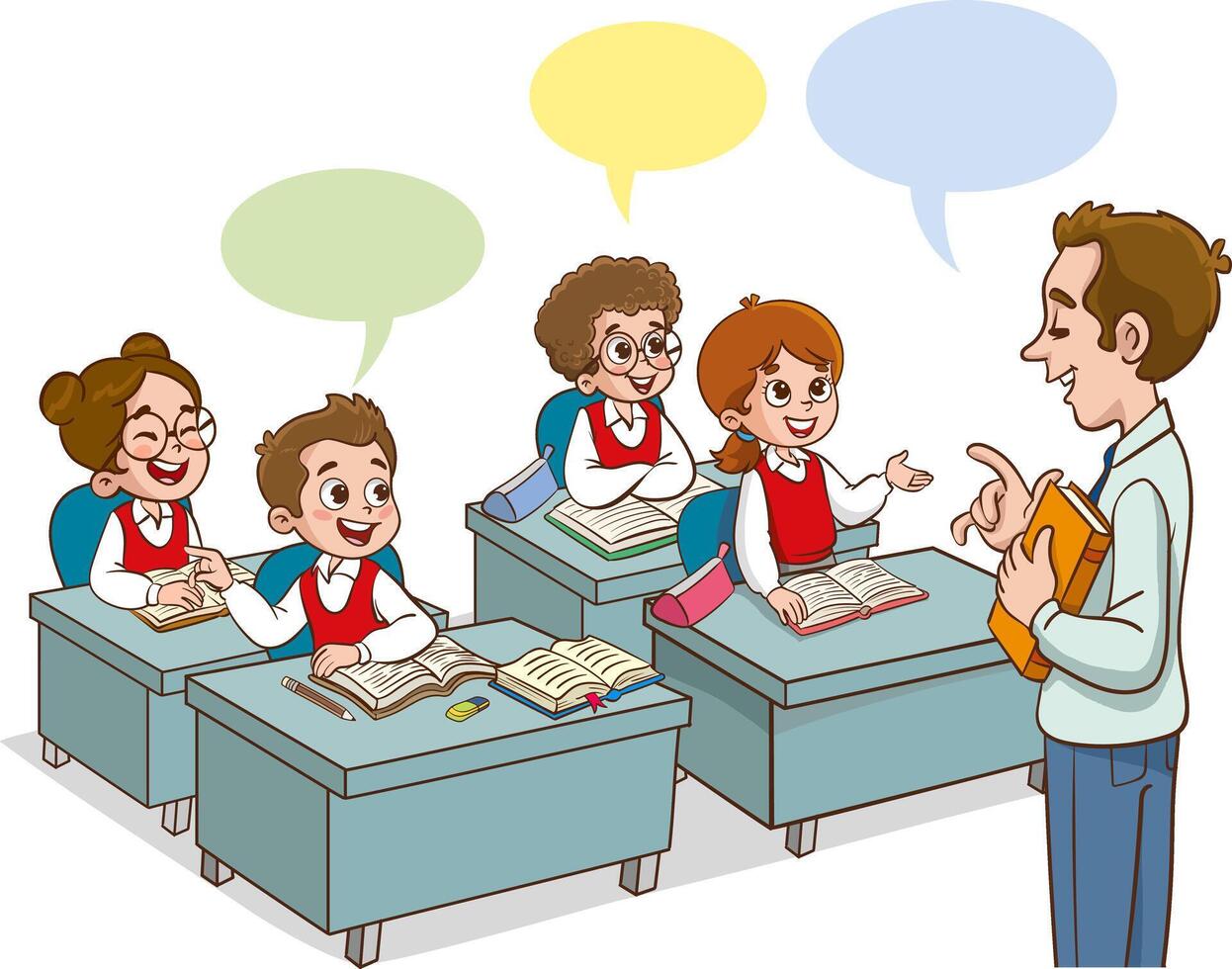 Teacher Teaching Students In Classroom.classroom with teacher and pupils vector