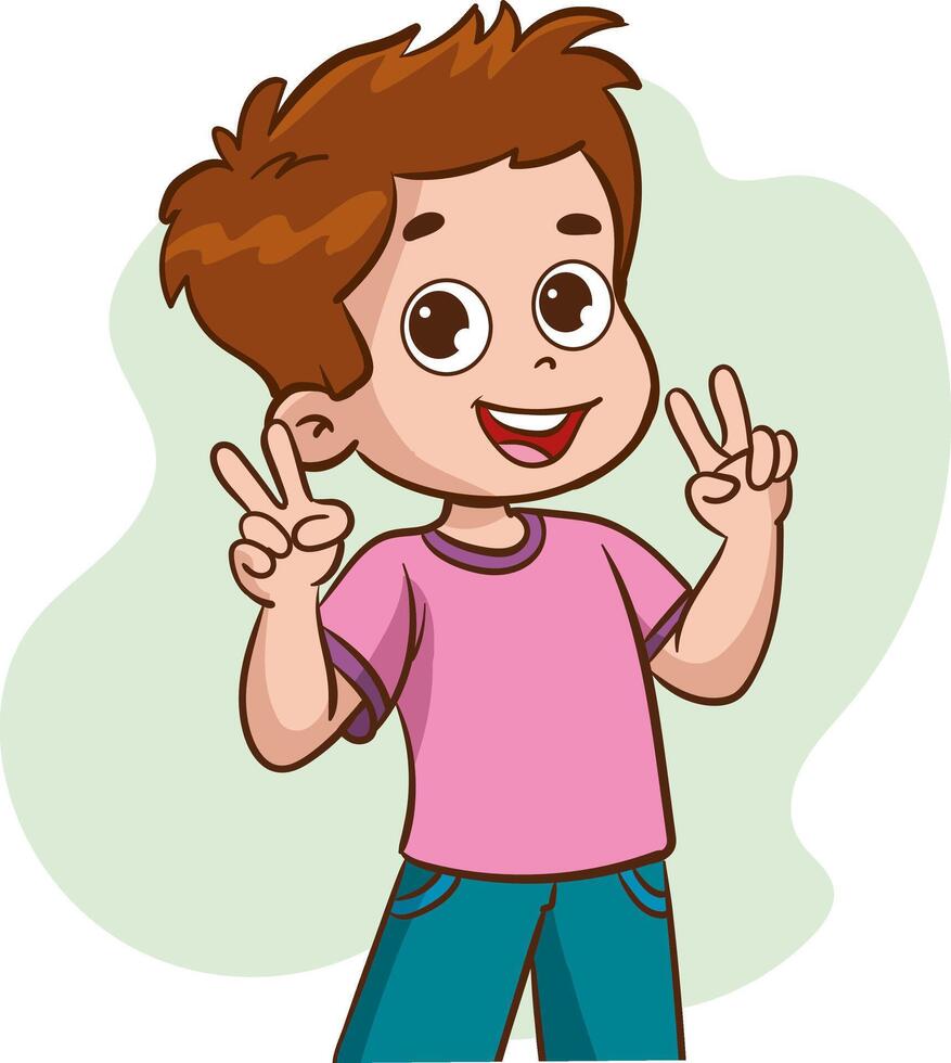 Cute happy children with different positive emotions, feelings, excited facial expressions, thumb up and waving hand gestures, success V sign ,self confidence, and optimistic body languages vector