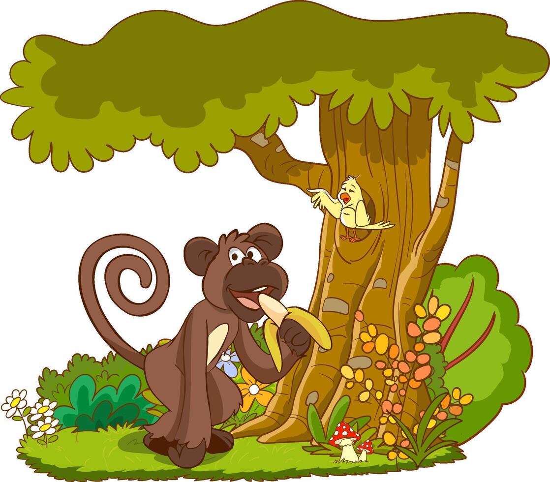 vector illustration of monkey eating banana