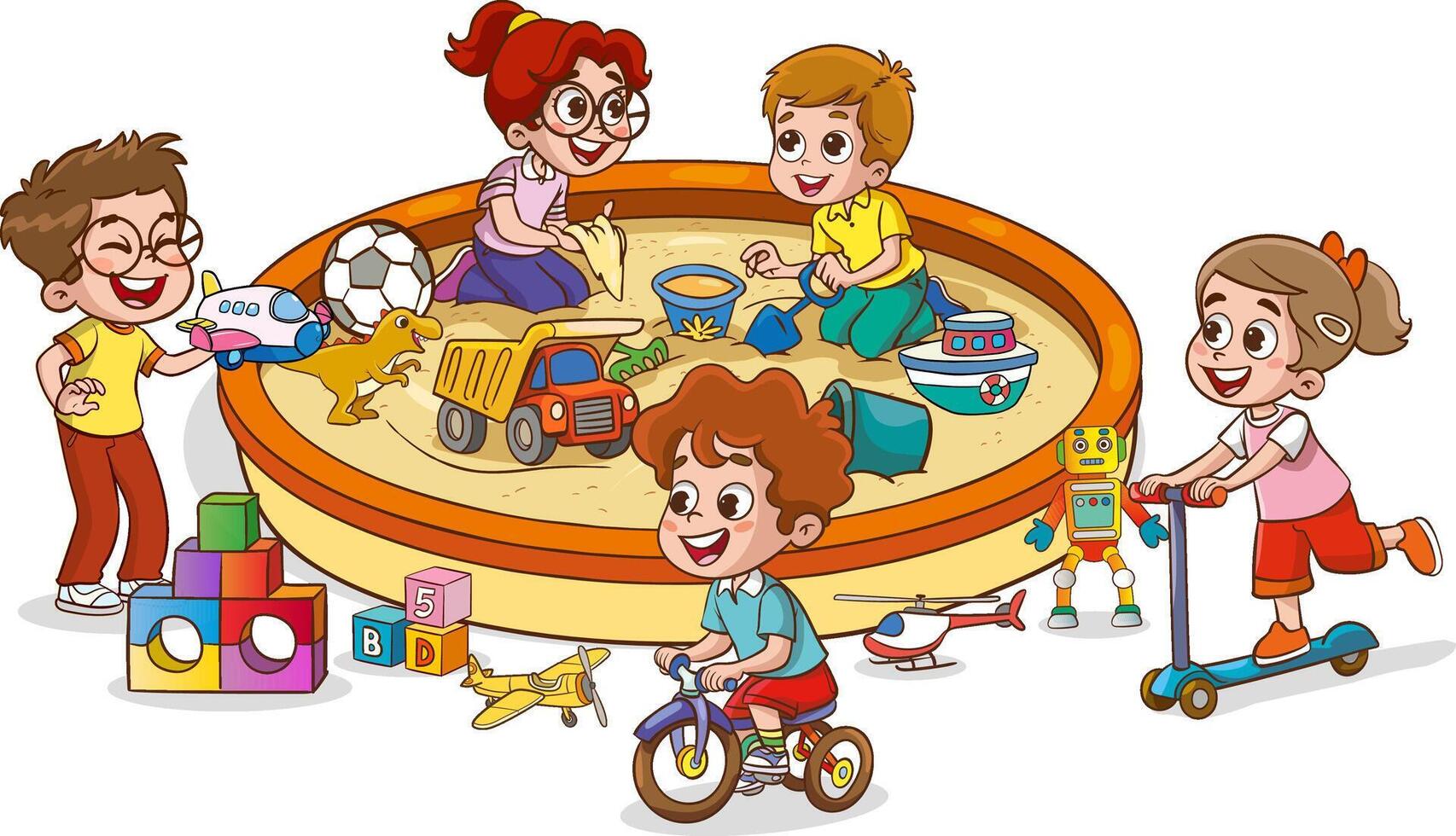 vector illustration of children playing in the park
