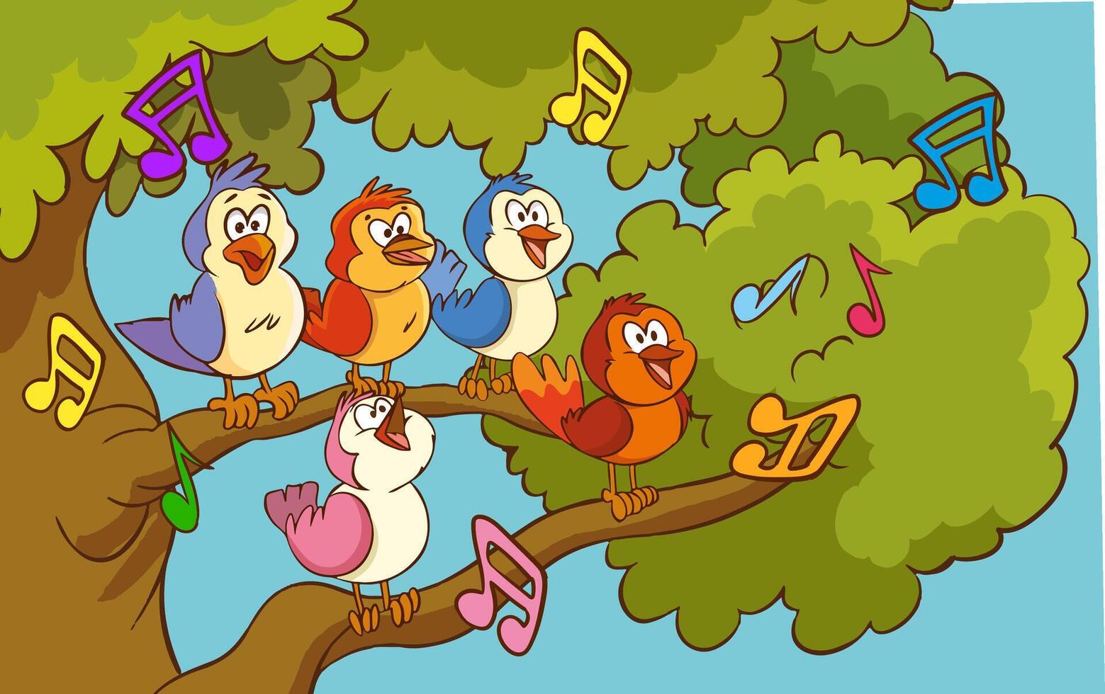 Vector illustration of birds on the tree