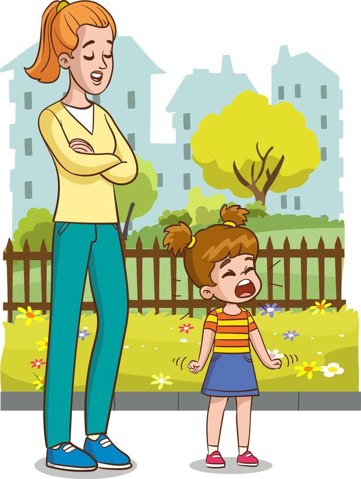 Vector illustration of angry girl child arguing with her mother