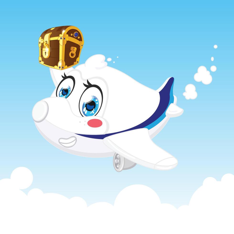 Friendly airplane character in the sky vector