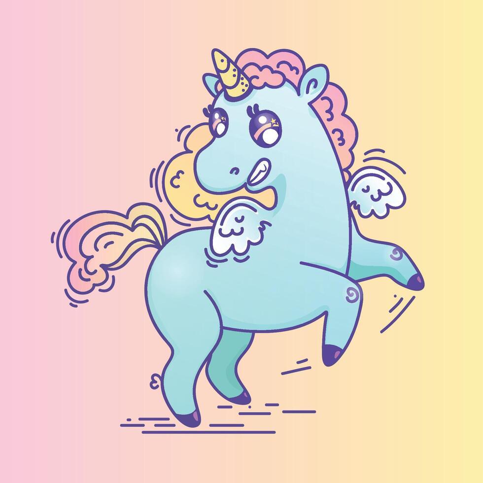 Blue unicorn in flight vector