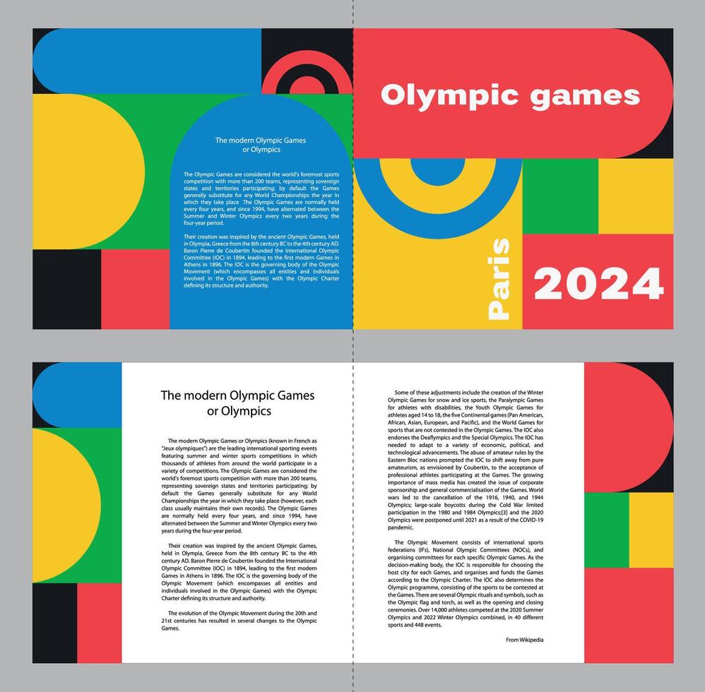 Double-sided abstract flyer template for the 2024 Summer Olympics. France-Paris, summer 2024. Olympic Games vector