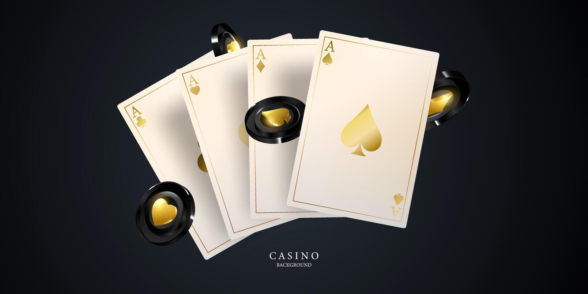 Play Cards Win Poker Hand Casino Chips Flying Real Tokens For Gambling Cash for roulette or poker vector illustration