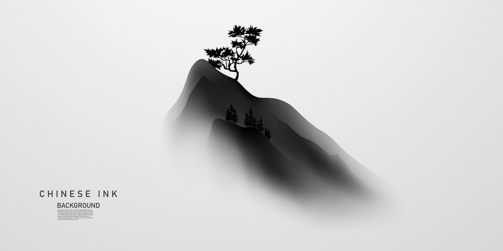 Modern design vector illustration of beautiful Chinese ink landscape painting.