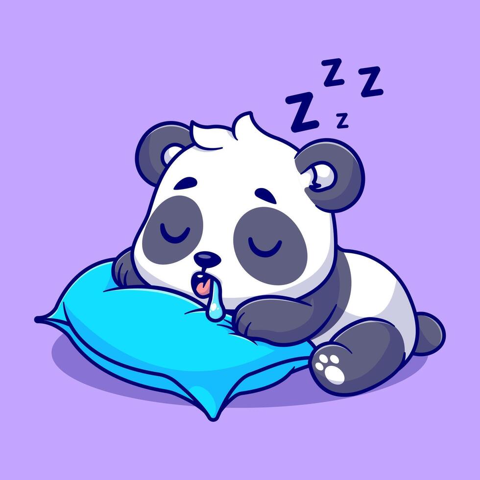 Cute panda sleeping with pillow cartoon vector icon illustration. animal nature icon concept isolated vector flat cartoon style