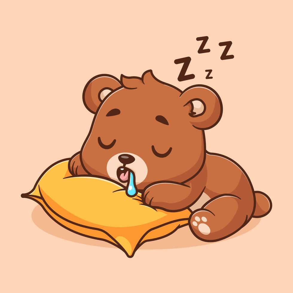 linda oso dormido con almohada dibujos animados vector icono ilustración. animal naturaleza icono concepto aislado vector plano dibujos animados estilo
