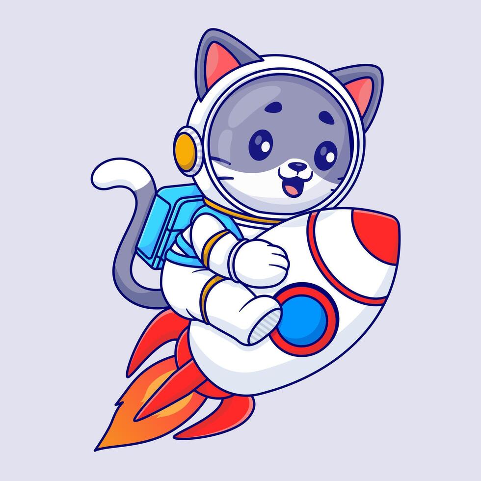 Cute cat astronaut riding rocket in space cartoon vector icon illustration animal science isolated