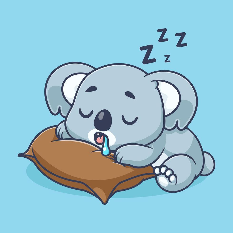 Cute koala sleeping with pillow cartoon vector icon illustration. animal nature icon concept isolated vector flat cartoon style