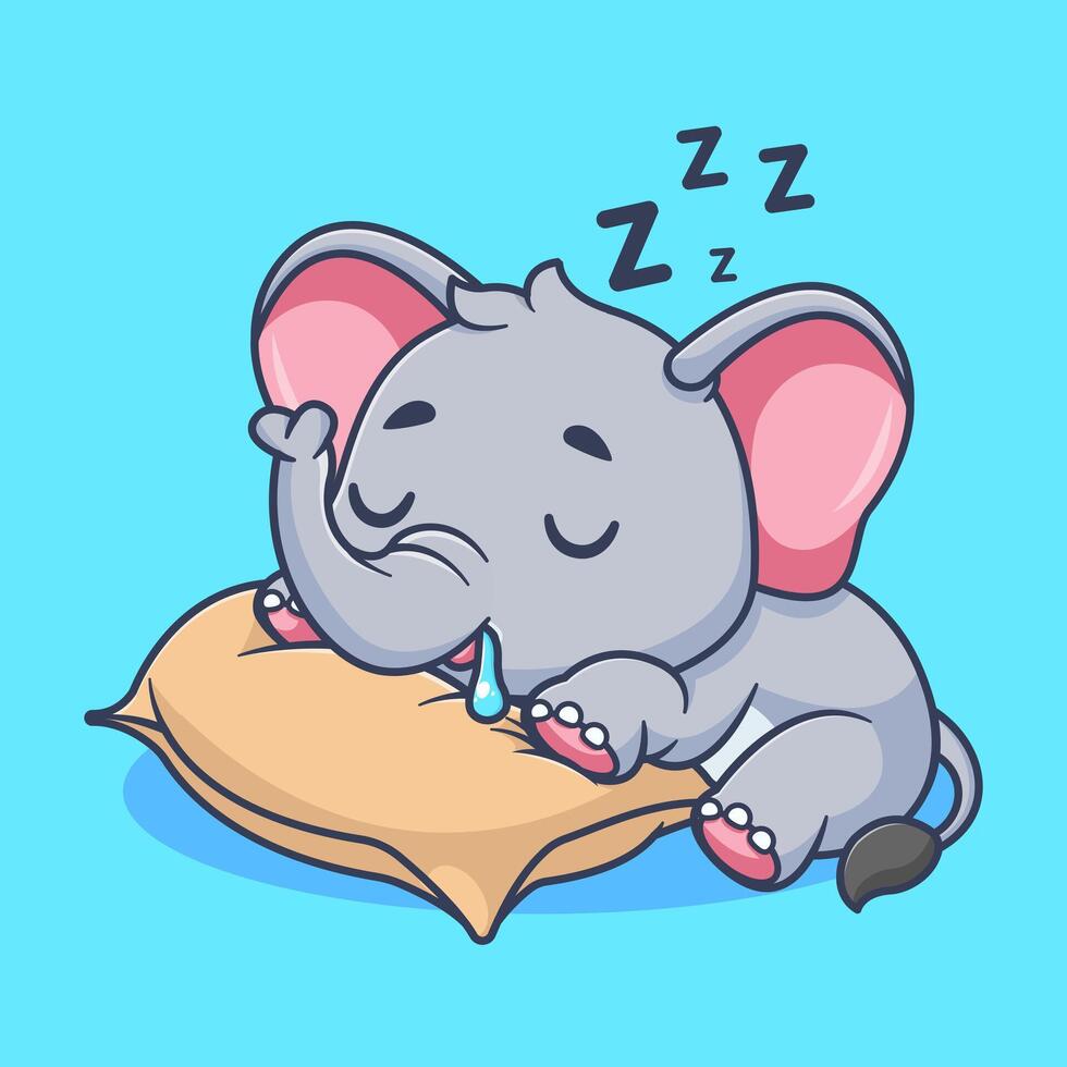 Cute elephant sleeping with pillow cartoon vector icon illustration. animal nature icon concept isolated vector flat cartoon style