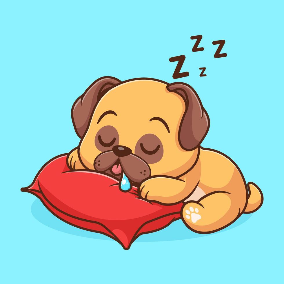 linda doguillo perro dormido con almohada dibujos animados vector icono ilustración. animal naturaleza icono concepto aislado vector plano dibujos animados estilo