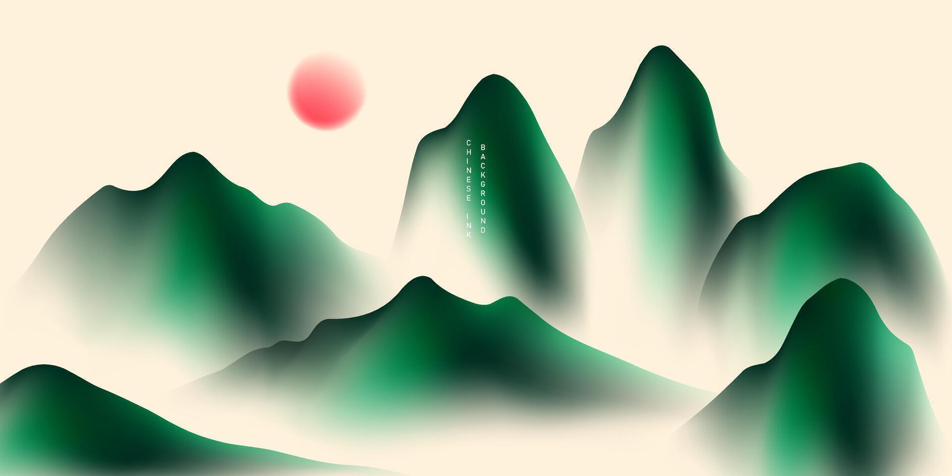 Modern design vector illustration of beautiful Chinese ink landscape painting.