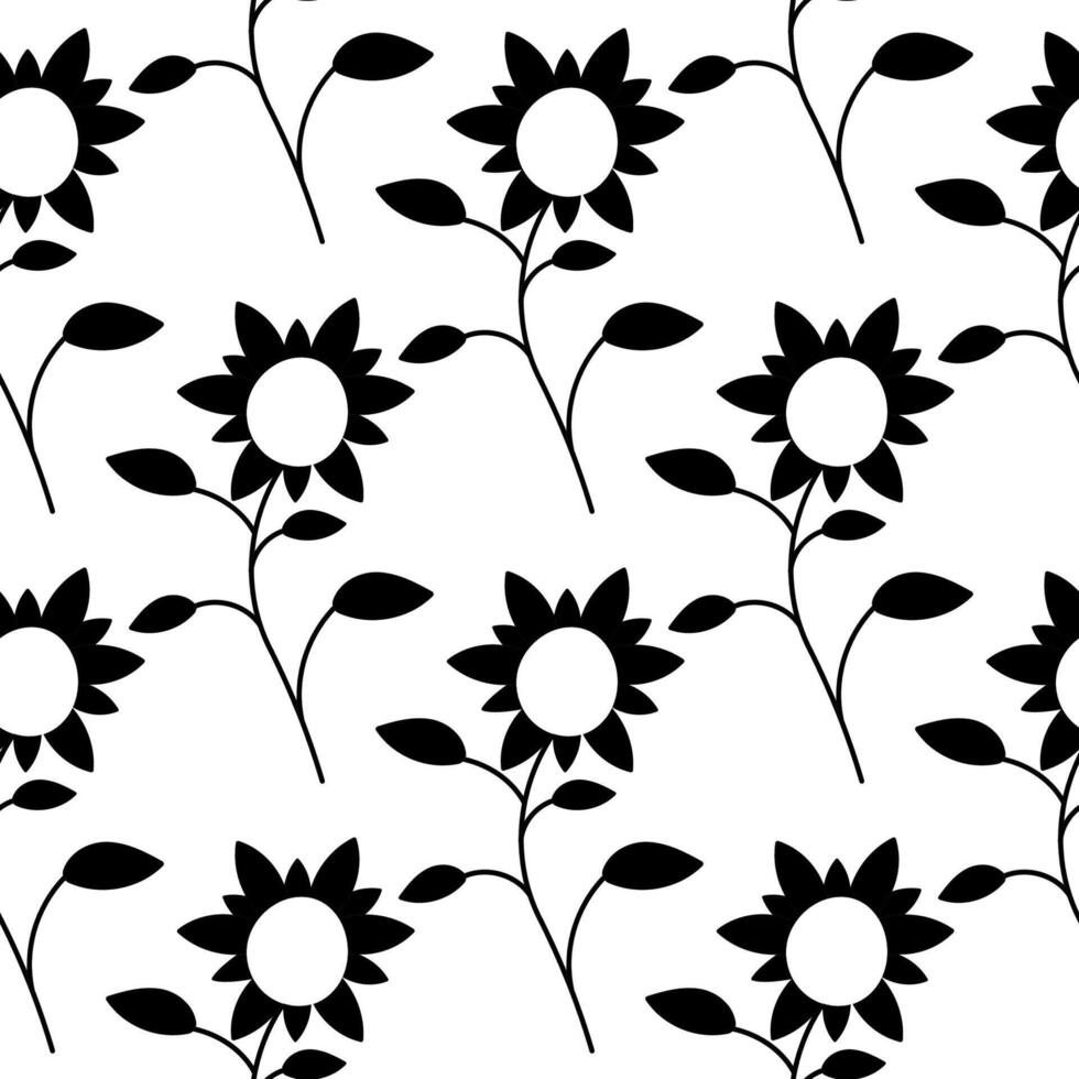 girasol planta semilla flor negro modelo textil vector