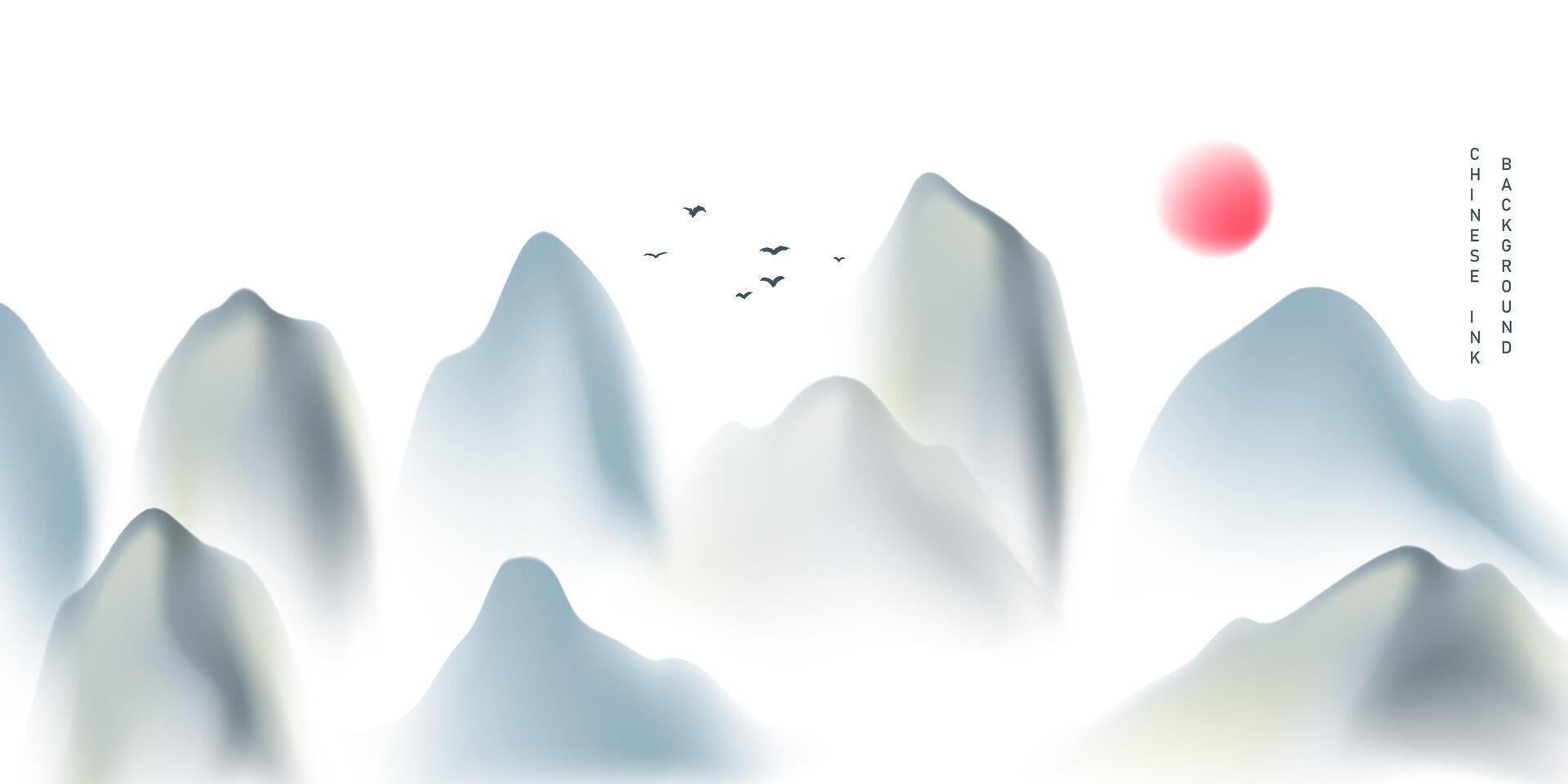 Modern design vector illustration of beautiful Chinese ink landscape painting.