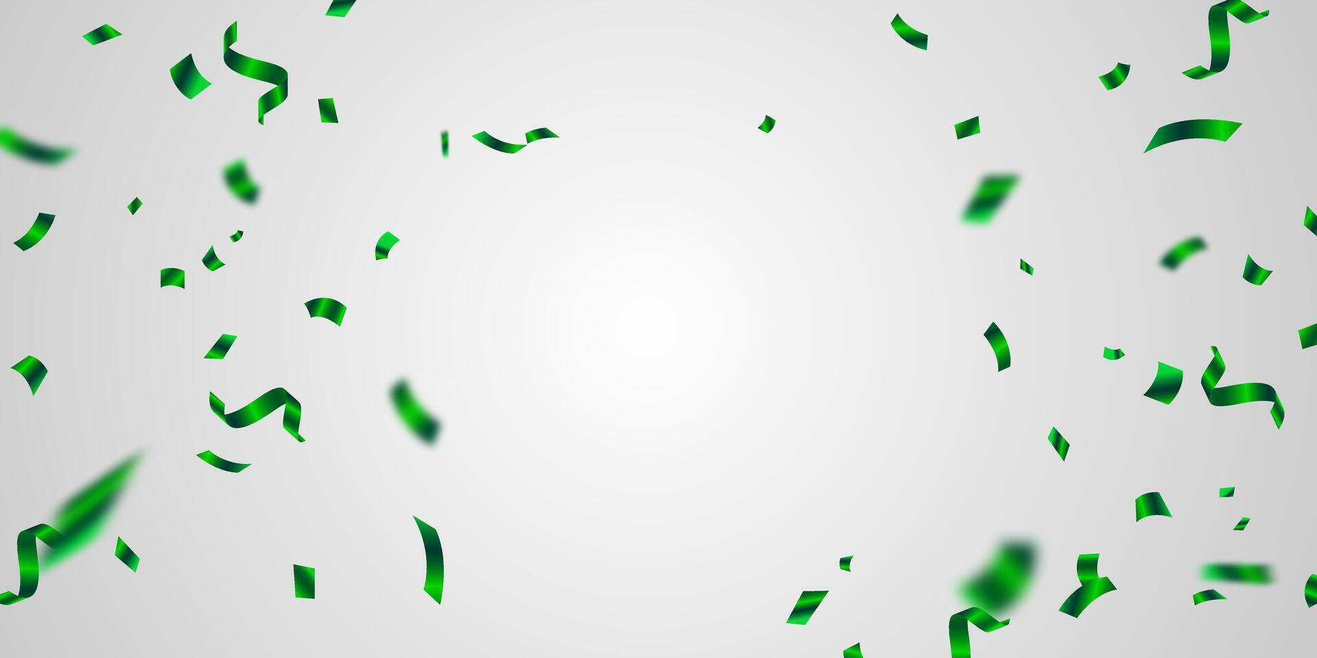 Green confetti and zigzag ribbon falling from above Streamers, tinsel vector