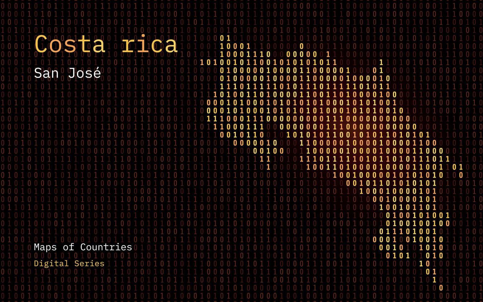 Costa Rica Map Shown in Binary Code Pattern. Matrix numbers, zero, one. World Countries Vector Maps. Digital Series