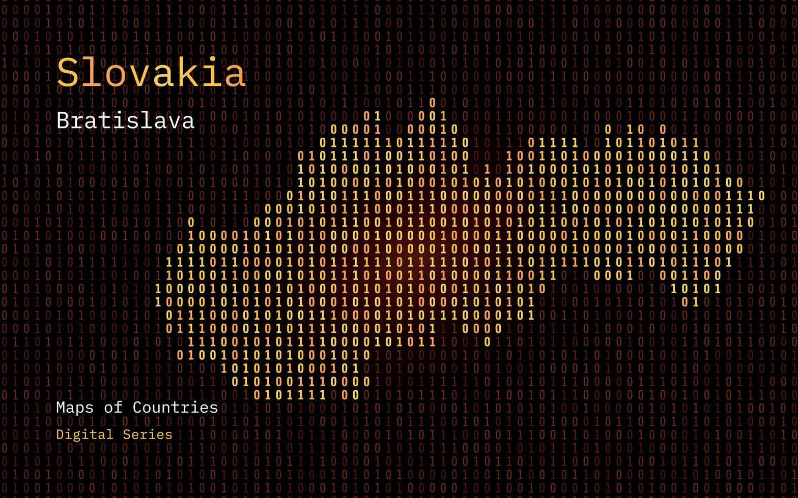 Slovakia Map Shown in Binary Code Pattern. Matrix numbers, zero, one. World Countries Vector Maps. Digital Series