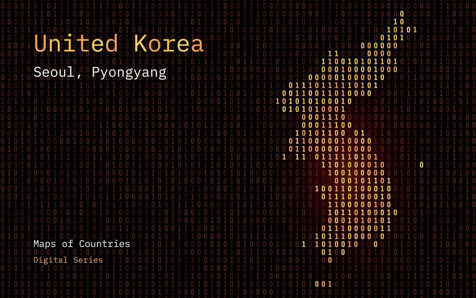 United Korea, South and North Korea Map Shown in Binary Code Pattern. TSMC. Matrix numbers, zero, one. World Countries Vector Maps. Digital Series