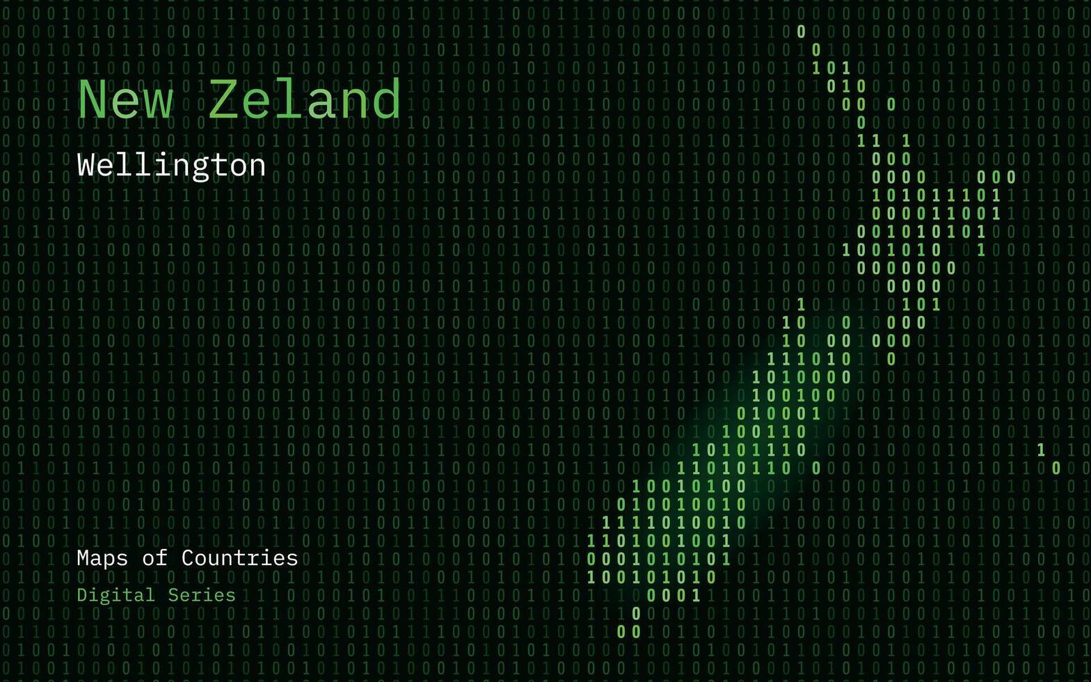 New Zeland Map Shown in Binary Code Pattern. Matrix numbers, zero, one. World Countries Vector Maps. Digital Series