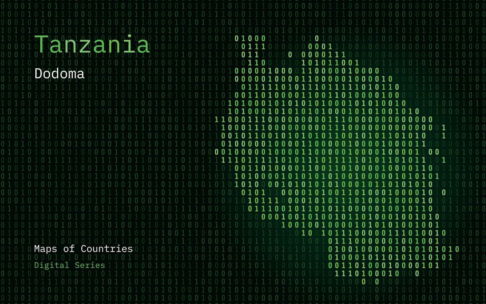 Tanzania, zancínar mapa mostrado en binario código modelo. matriz números, cero, uno. mundo países vector mapas digital serie