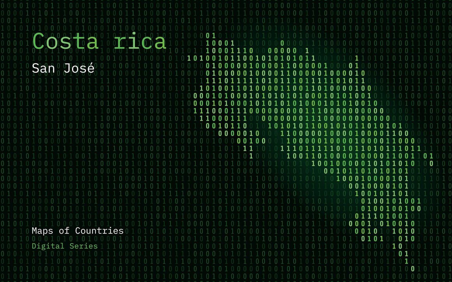 costa rica mapa mostrado en binario código modelo. matriz números, cero, uno. mundo países vector mapas digital serie