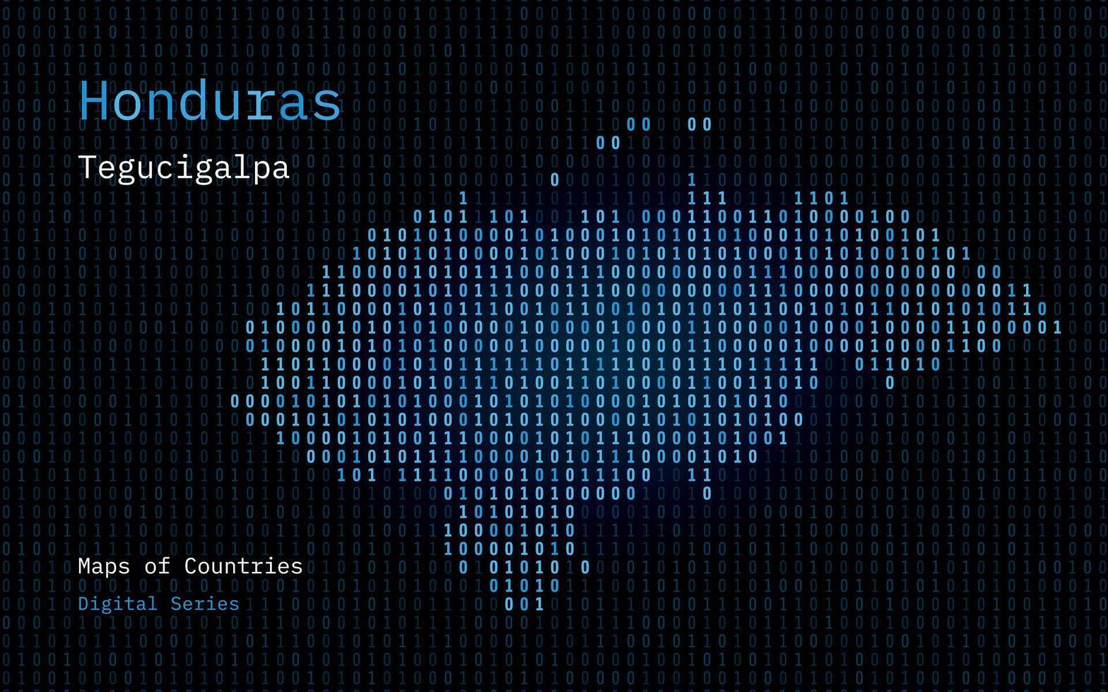 Honduras Map Shown in Binary Code Pattern. Matrix numbers, zero, one. World Countries Vector Maps. Digital Series