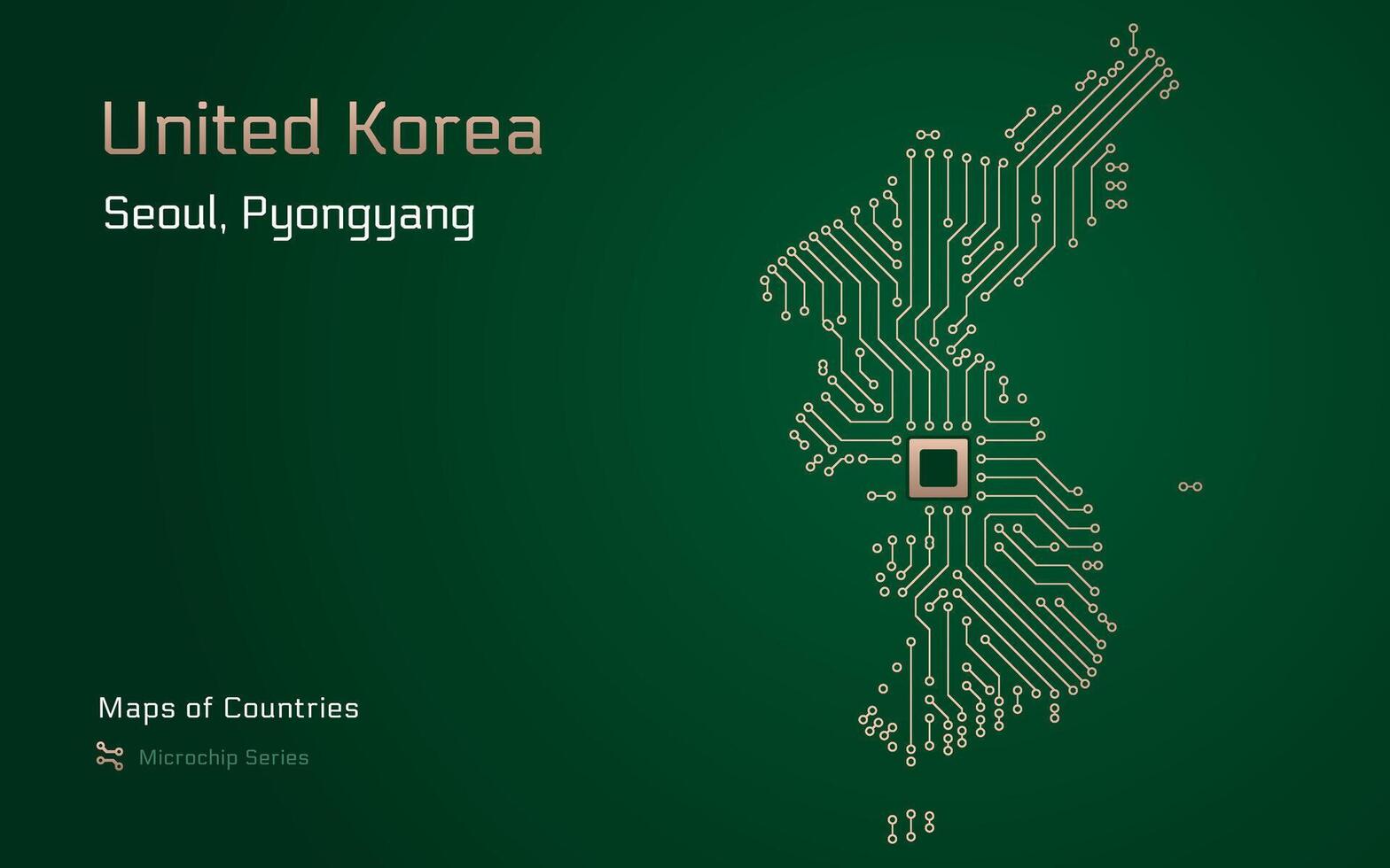 unido Corea mapa con un capital de seúl, Pyongyang mostrado en un pastilla modelo con procesador. gobierno electrónico. mundo países vector mapas pastilla serie