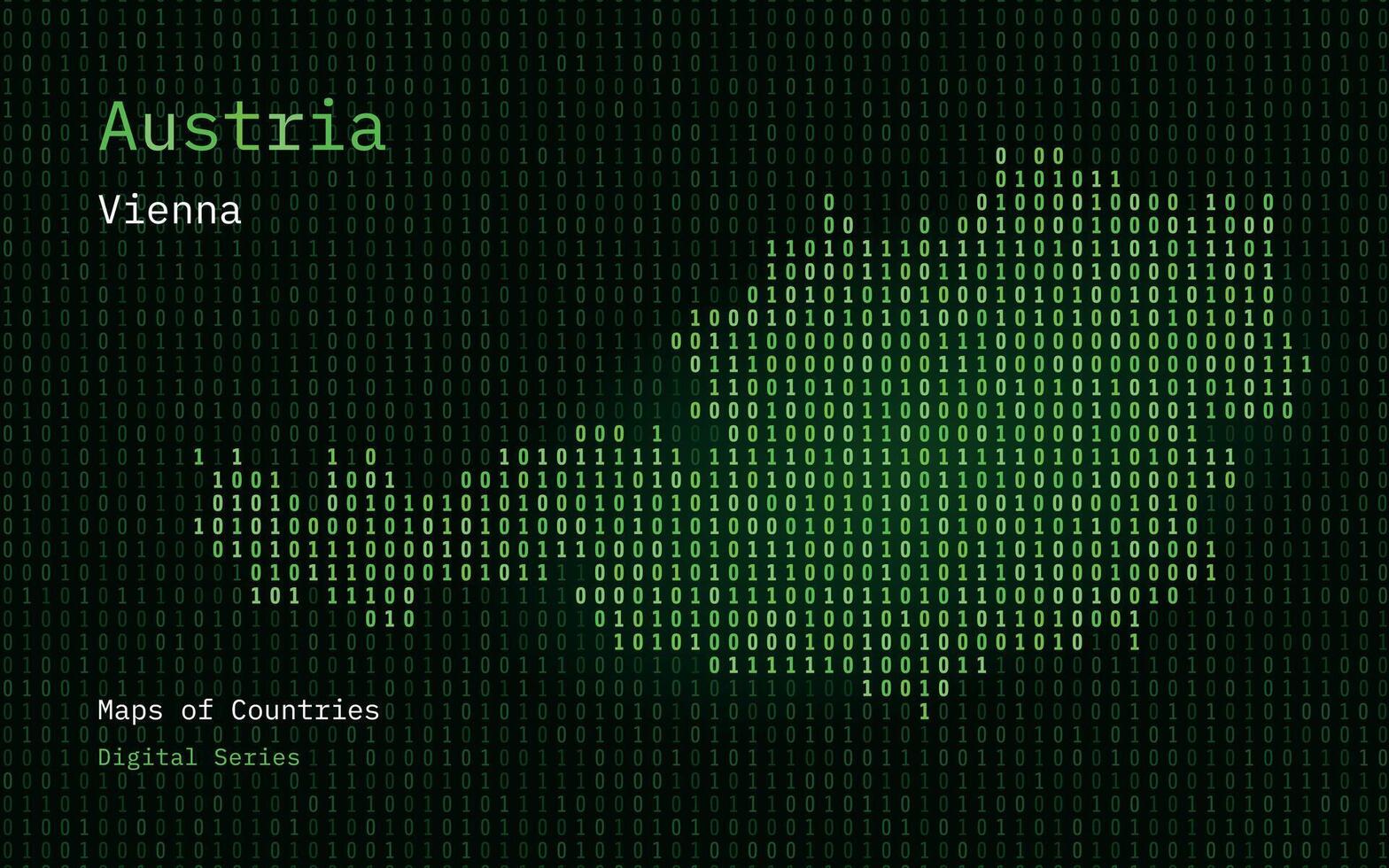 Austria Map Shown in Binary Code Pattern. Matrix numbers, zero, one. World Countries Vector Maps. Digital Series