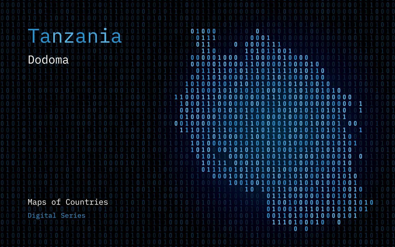 Tanzania, Zanzinar Map Shown in Binary Code Pattern. Matrix numbers, zero, one. World Countries Vector Maps. Digital Series