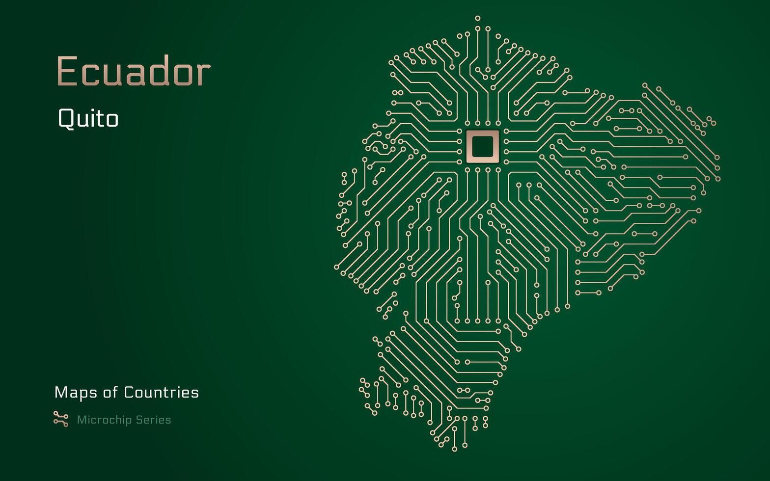 Ecuador mapa con un capital de quito mostrado en un pastilla modelo con procesador. gobierno electrónico. mundo países vector mapas pastilla serie