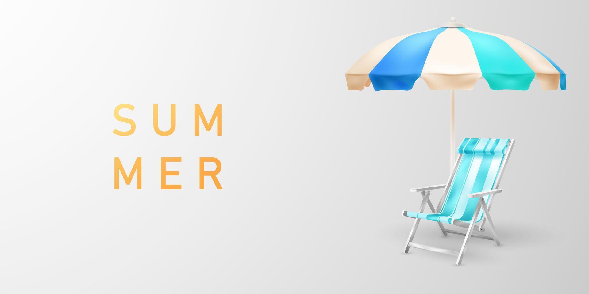 Summer background decorated with beach chairs and umbrellas, sea design concept vector illustration