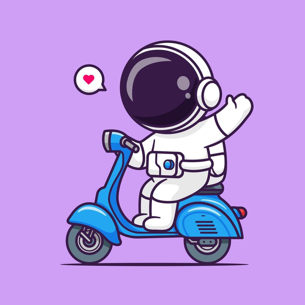 linda astronauta ondulación mano en scooter dibujos animados vector icono ilustración. Ciencias transporte icono concepto aislado prima vector. plano dibujos animados estilo