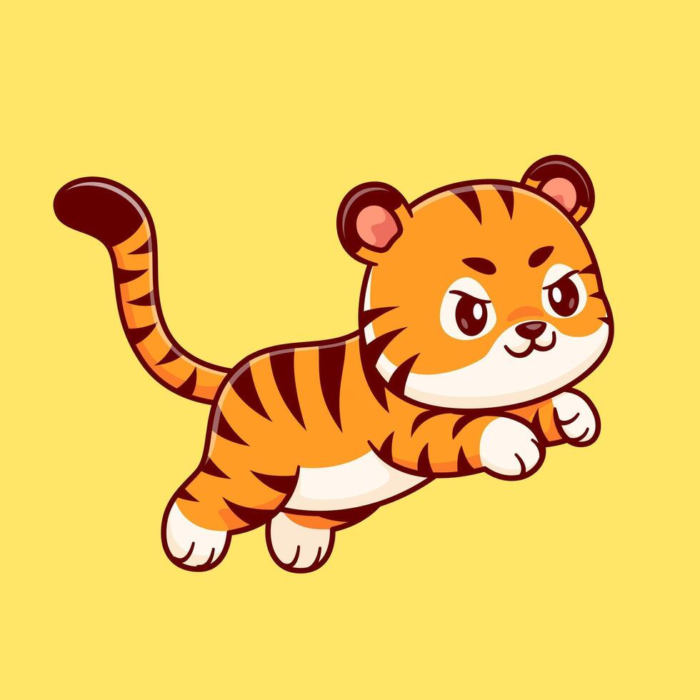 Cute Tiger Jumping Cartoon Vector Icon Illustration. Animal Nature Icon Concept Isolated Premium Vector. Flat Cartoon Style