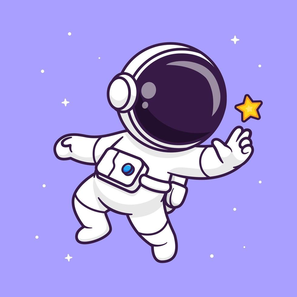 Cute Astronaut Floating In Space With Star Cartoon Vector Icon Illustration. Science Technology Icon Concept Isolated Premium Vector. Flat Cartoon Style