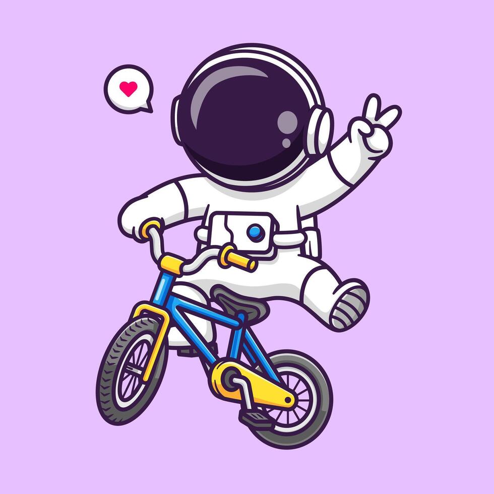 linda astronauta montando bicicleta dibujos animados vector icono ilustración. Ciencias deporte icono concepto aislado prima vector. plano dibujos animados estilo