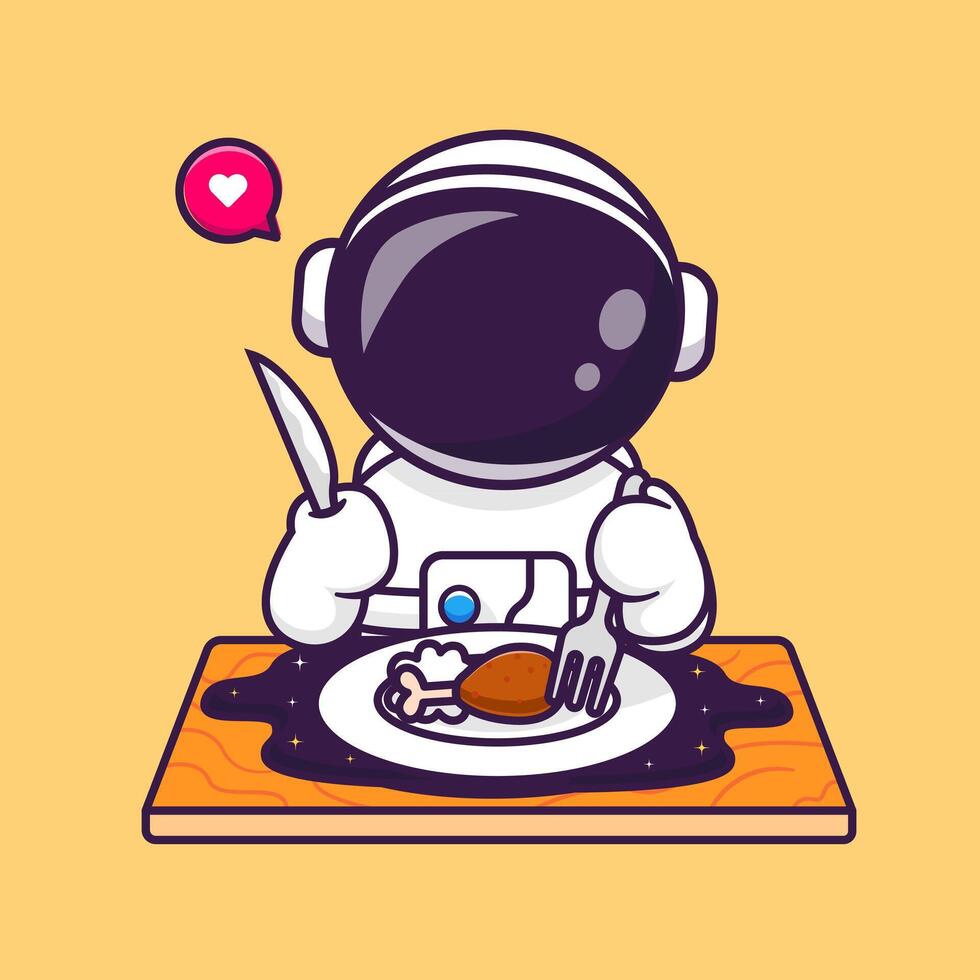 Cute Astronaut Eating Fried Chicken On Space Cartoon Vector Icon Illustration. Science Food Icon Concept Isolated Premium Vector. Flat Cartoon Style