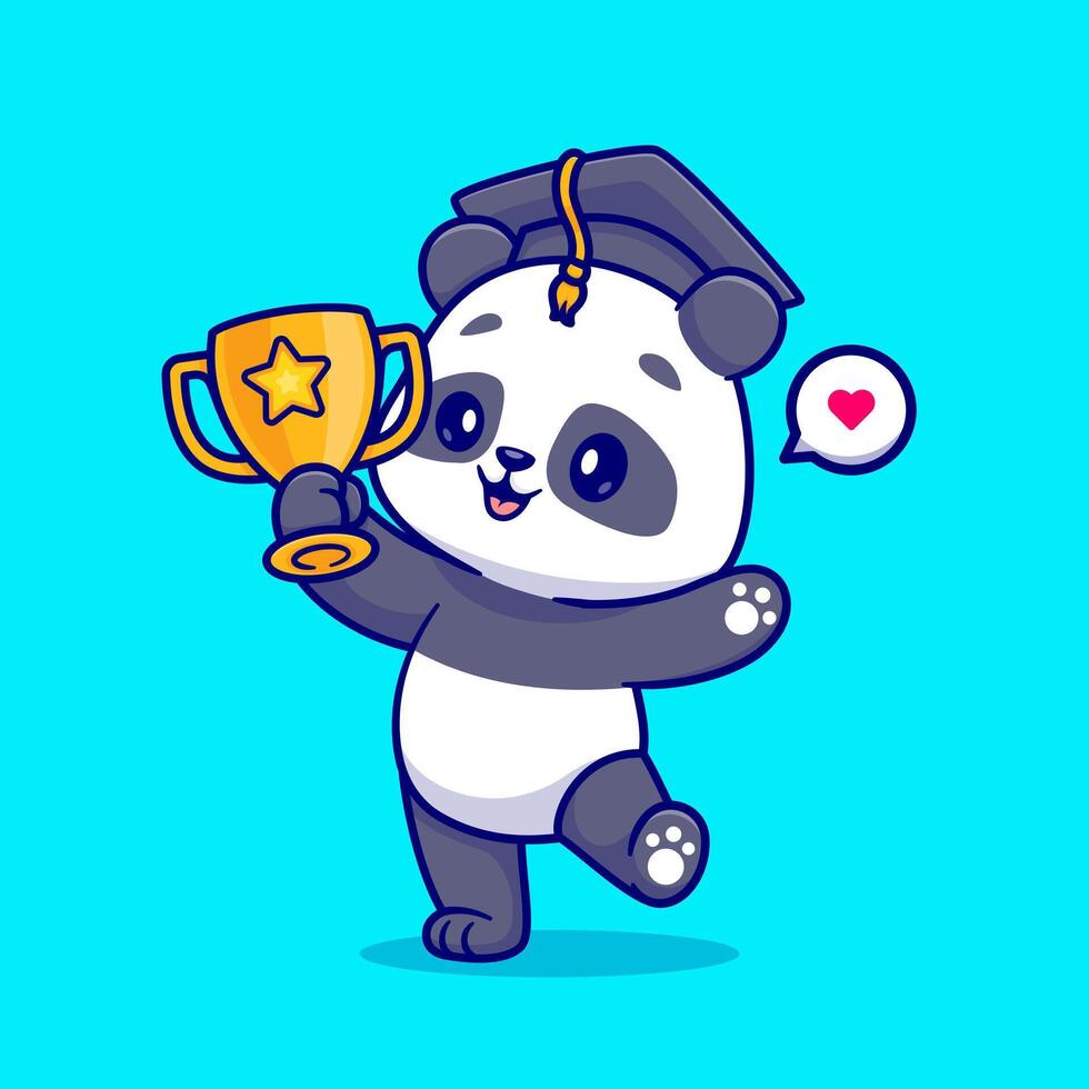 Cute Panda Holding Gold Throphy Cartoon Vector Icon Illustration. Animal Education Icon Concept Isolated Premium Vector. Flat Cartoon Style