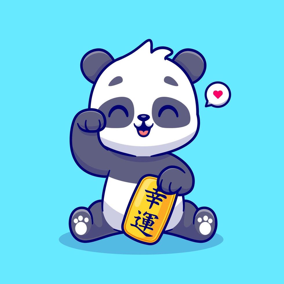 Cute Lucky Panda Holding Gold Coin Cartoon Vector Icon Illustration. Animal Business Icon Concept Isolated Premium Vector. Flat Cartoon Style