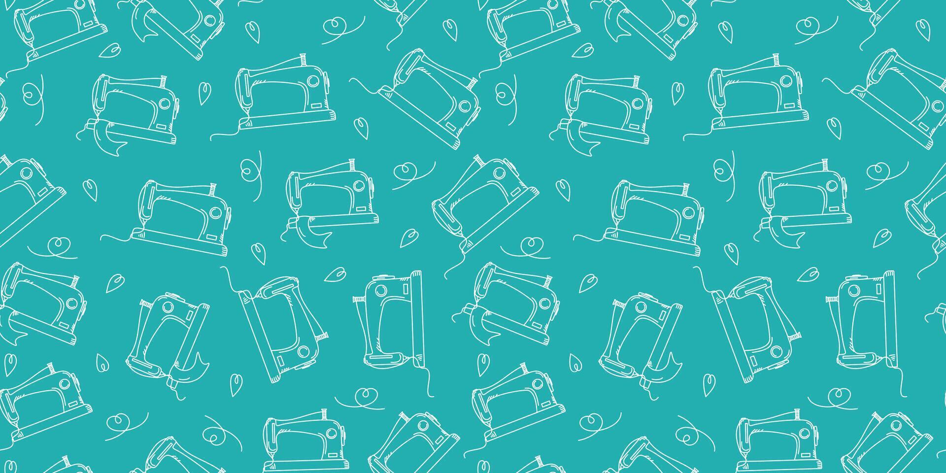 Sewing machine. Pattern. Sewing icon. Handmade, hobby. Drawing, sketch, doodle. Seamless background. vector