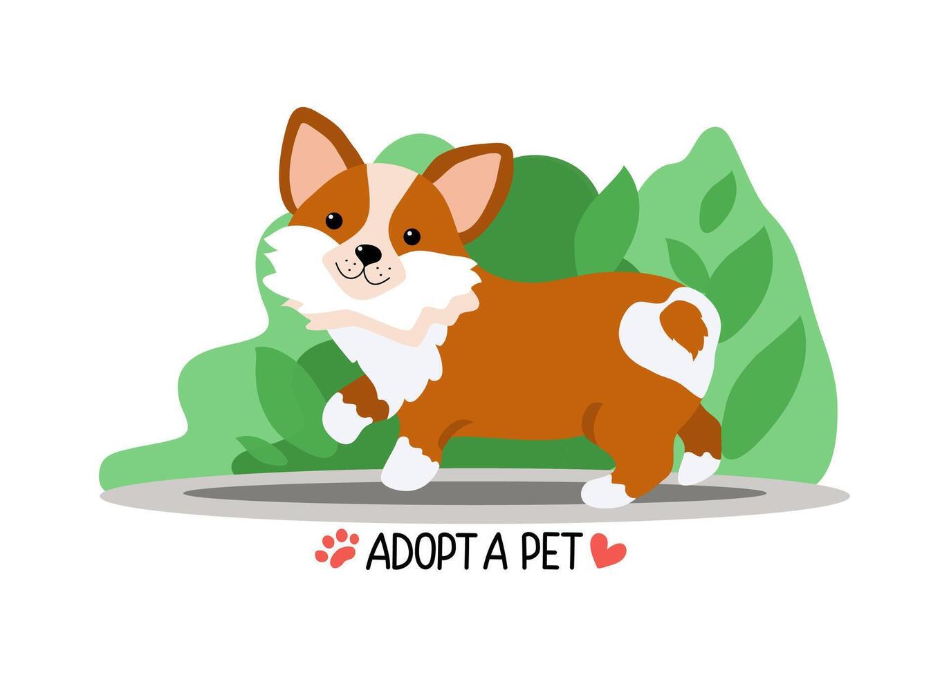 Adopts pets and fosters them. Pet adoption concept. Adopt a dog. Cute cartoon homeless puppy on the street. Text, inscription. Don't buy Pets, help homeless animals find a home. vector