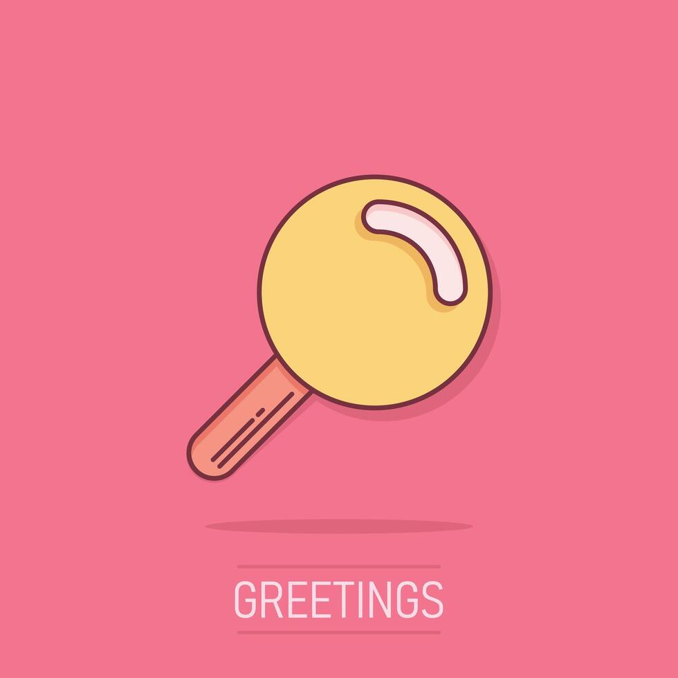 Loupe sign icon in comic style. Magnifier cartoon vector illustration on isolated background. Search splash effect business concept.