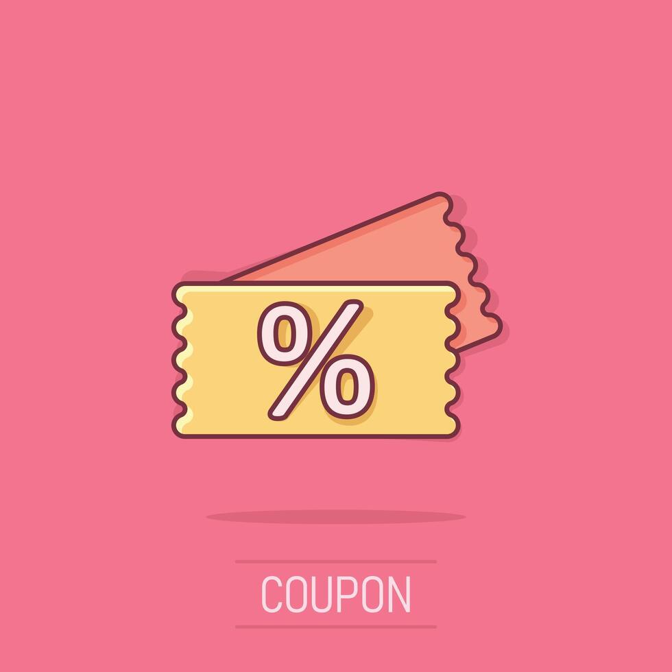 Price coupon icon in comic style. Discount tag cartoon sign vector illustration on isolated background. Sale sticker splash effect business concept.