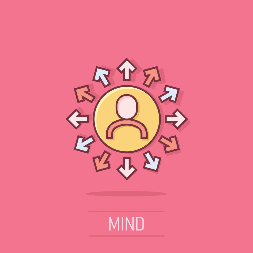 Mind awareness icon in comic style. Idea human cartoon vector illustration on isolated background. Customer brain splash effect business concept.