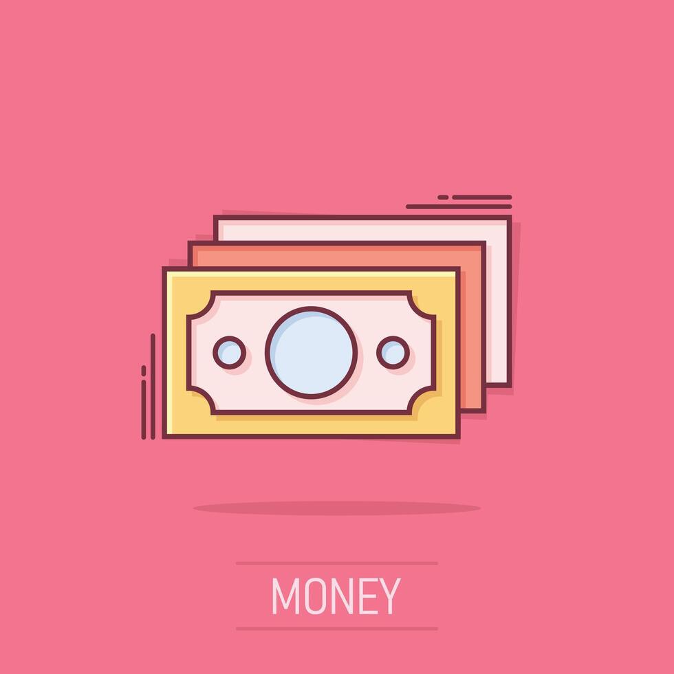 Money stack icon in comic style. Exchange cash cartoon vector illustration on isolated background. Banknote bill splash effect business concept.