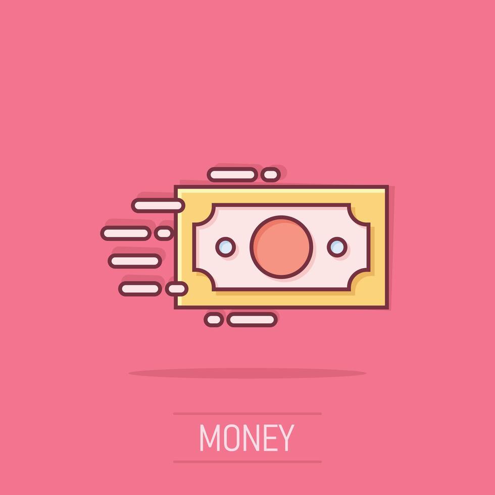 Money stack icon in comic style. Exchange cash cartoon vector illustration on isolated background. Banknote bill splash effect business concept.