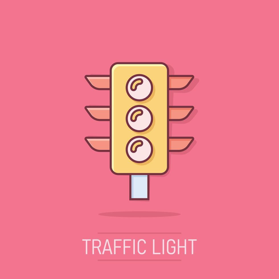 Semaphore icon in comic style. Traffic light cartoon vector illustration on isolated background. Crossroads splash effect business concept.