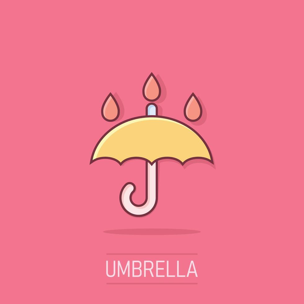 Umbrella icon in comic style. Parasol cartoon vector illustration on isolated background. Canopy splash effect business concept.