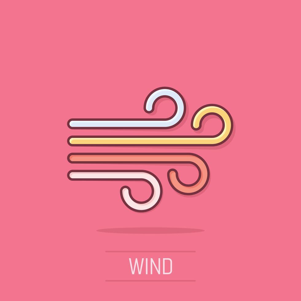 Wind icon in comic style. Air cartoon vector illustration on isolated background. Breeze splash effect business concept.